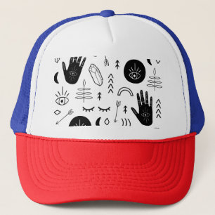 Casquette Mains magiques, lune, motif ethnique.