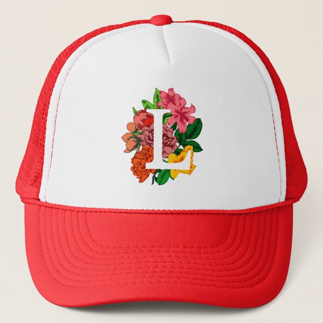 Casquette Majuscule L monogramme floral (Devant)