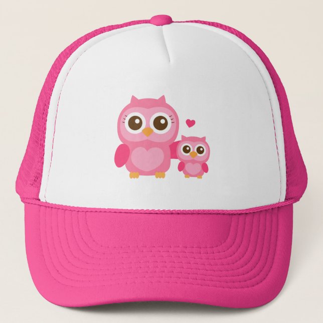 Casquette Maman et moi, hibou mignon de bébé, rose (Devant)
