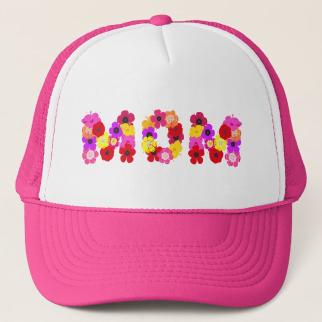Casquette Maman Joli Floral Typographie Design Trucker Chape (Devant)