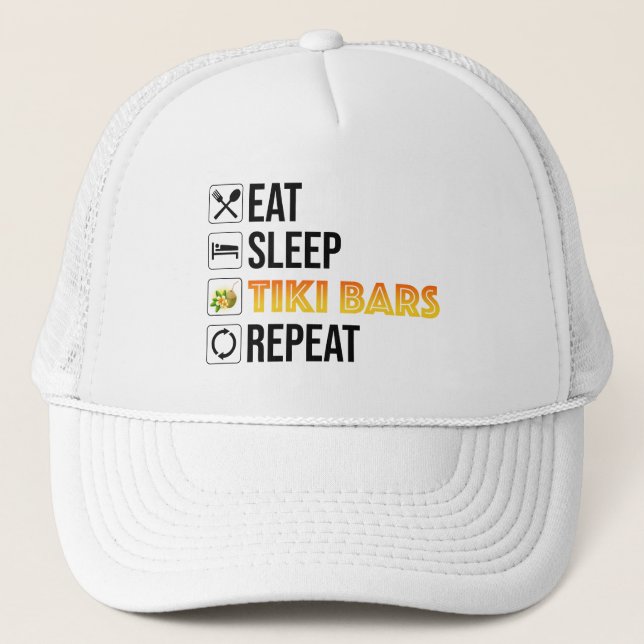 Casquette Manger. Dormir. Bars Tiki. Répéter (Devant)