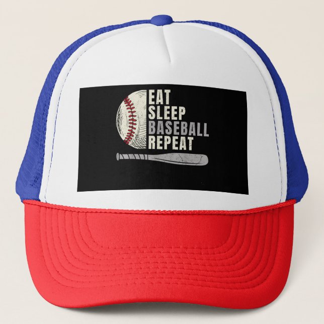 Casquette Manger Dormir Baseball Répéter Drôle Joueur de Bas (Devant)