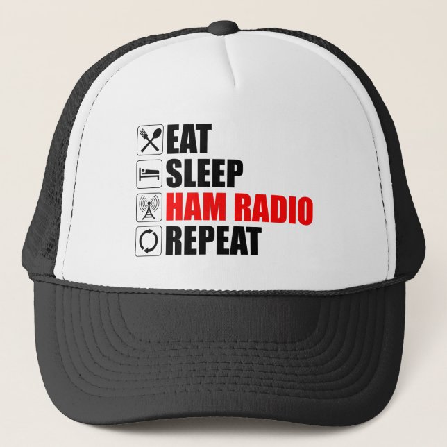 Casquette Manger. Dormir. Ham Radio. Recommencer (Devant)