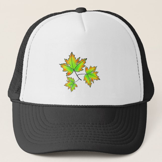 Casquette Maple Leaf, botanical, red orange green leaves (Devant)