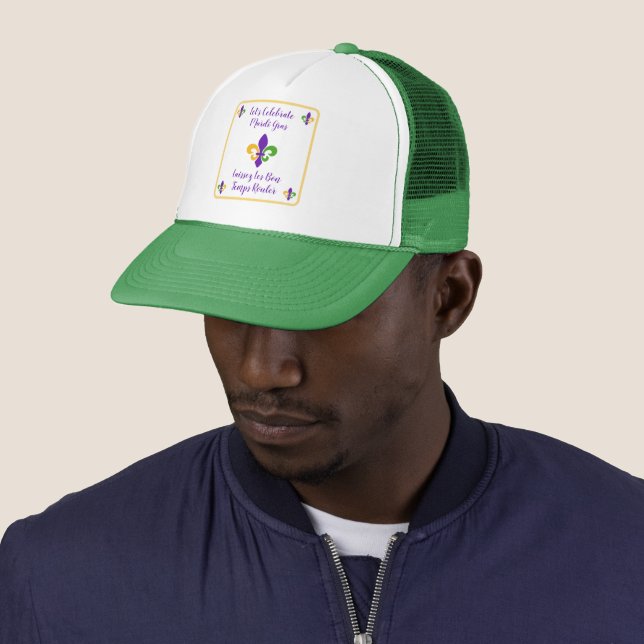 Casquette Mardi Gras Bon Temp Green Gold Purple Fleur de Lis (En situation)