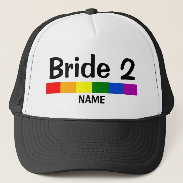 Casquette Mariage Arc-en-ciel Bannière Mariée 2 Nom (Devant)