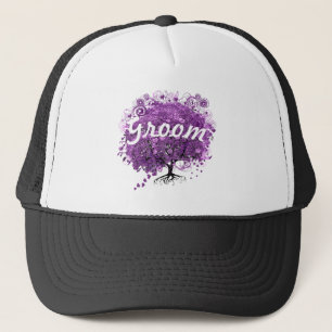 Casquette Mariage de feuille d'arbre de coeur violet radiant