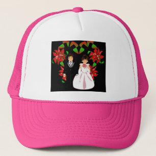Casquette Mariage de Noël Couple dans le coeur rose Wreath I