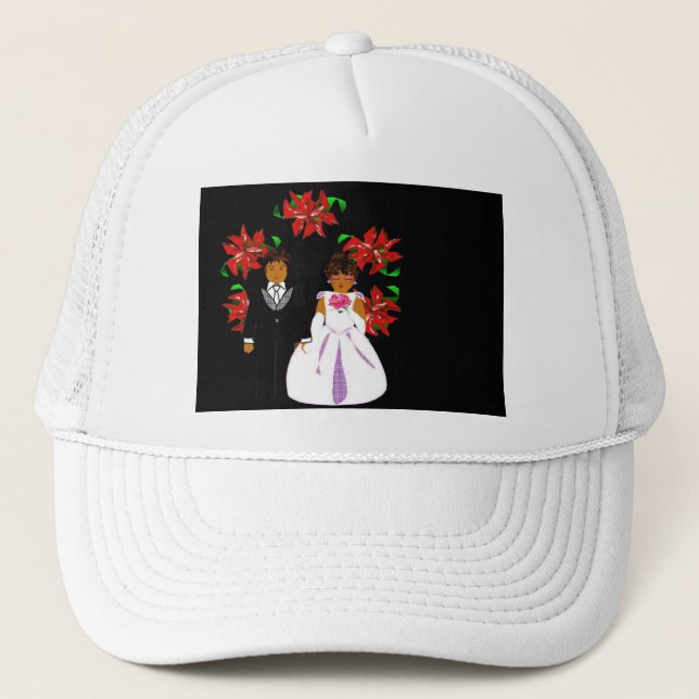Casquette Mariage de Noël Couple en blanc rond Wreath (Devant)