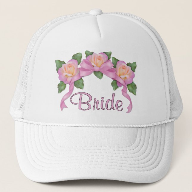 Casquette Mariage de ruban rose - Mariée (Devant)