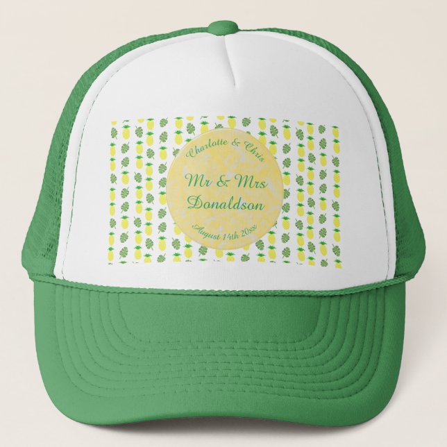 Casquette Mariage d'été tropical Ananas et Palm Feuille (Devant)