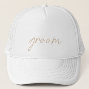 Casquette Mariage Moderne Écriture Beige