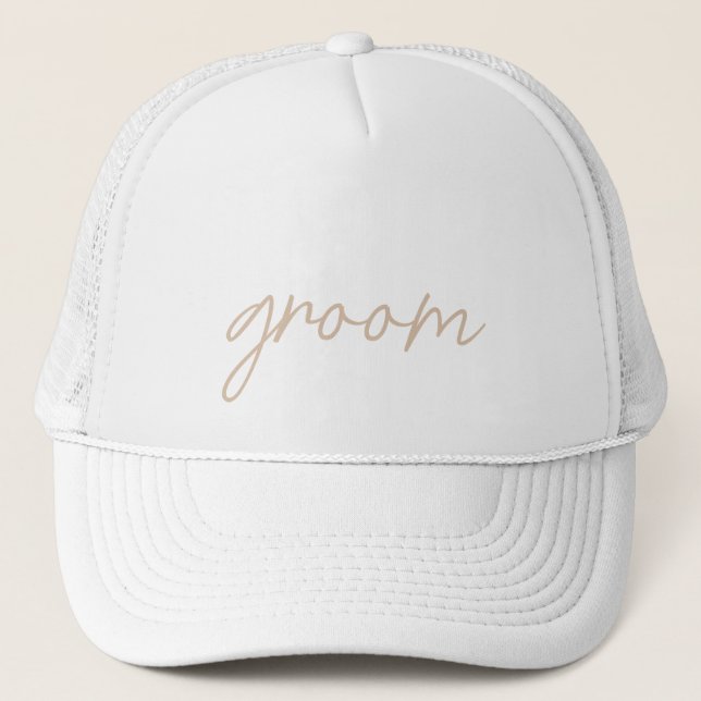 Casquette Mariage Moderne | Écriture Beige (Devant)