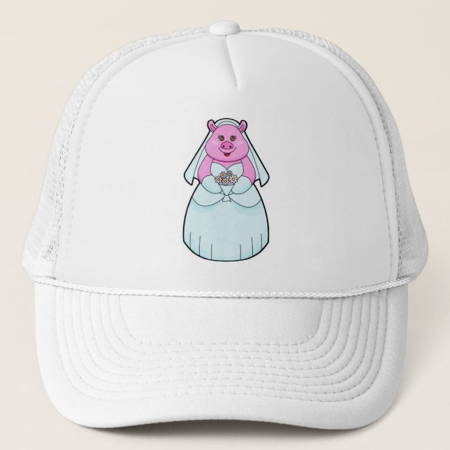 Casquette Mariée cochon au voile (Devant)