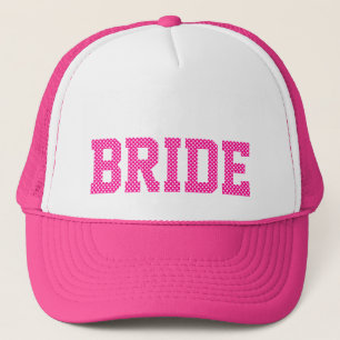 Casquette Mariée rose profond et pois blancs