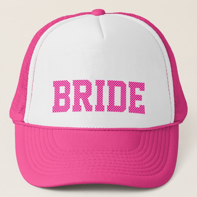 Casquette Mariée rose profond et pois blancs (Devant)
