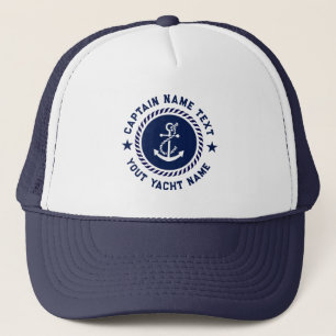 Casquette Marine Bleu Blanc Ancre nautique Nom du capitaine