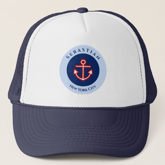 Casquette Marine marine marine Bleu Rouge Blanc rayures Ancr (Devant)