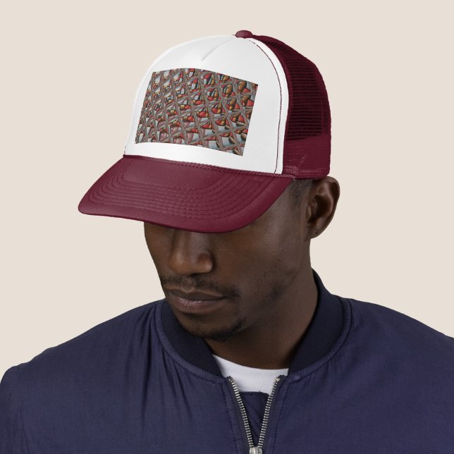 Casquette Maroon gris cendré en relief À damiers : un art mo (En situation)
