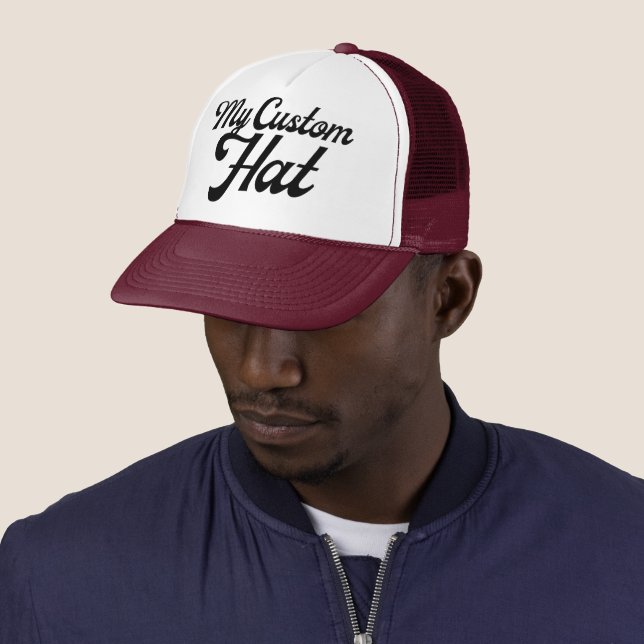 Casquette MAROON & WHITE Custom Trucker Hat Mesh Cap Blank (En situation)