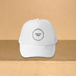 Casquette Marque Motif ronde Textes de marque sur<br><div class="desc">Motif rond de textes de marque d'entreprise sur chapeau de camionneur. Customisez-le pour mettre votre nom d'entreprise afin d'accroître la notoriété de la marque. Vous pouvez le donner en cadeau ou en cadeau à votre client. Vous pouvez l'inclure dans vos documents de marketing pour faire de la publicité pour votre...</div>