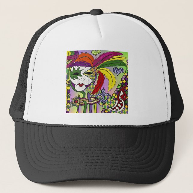 Casquette Masque à plumes de Mardi Gras psychédélique (Devant)