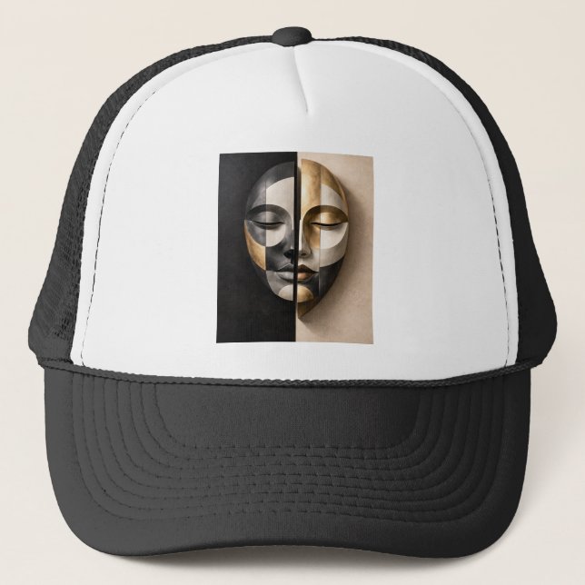 Casquette Masque de Dualité – Visage Abstrait Géométrique Mo (Devant)