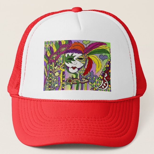 Casquette Masque de plumes de Mardi Gras psychédélique (Devant)