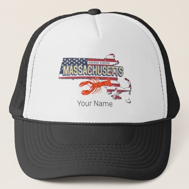 Casquette Massachusetts États-Unis Carte Retro Vintage USA (Devant)