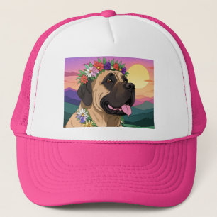 Casquette Mastiff dogue anglais avec couronne de fleurs fête