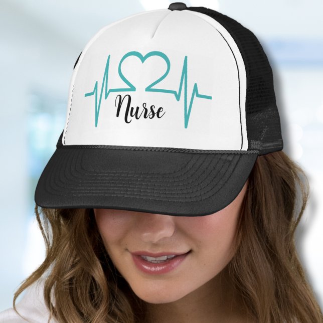 Casquette Médecin Infirmière Moderne Simple (Teal Blue Modern Heart Beat EKG Line Medical Nurse Trucker Hat)