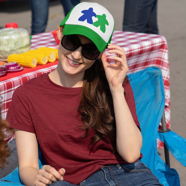 Casquette Meeples en amour, chapeau de camion bleu et vert (Créateur téléchargé)