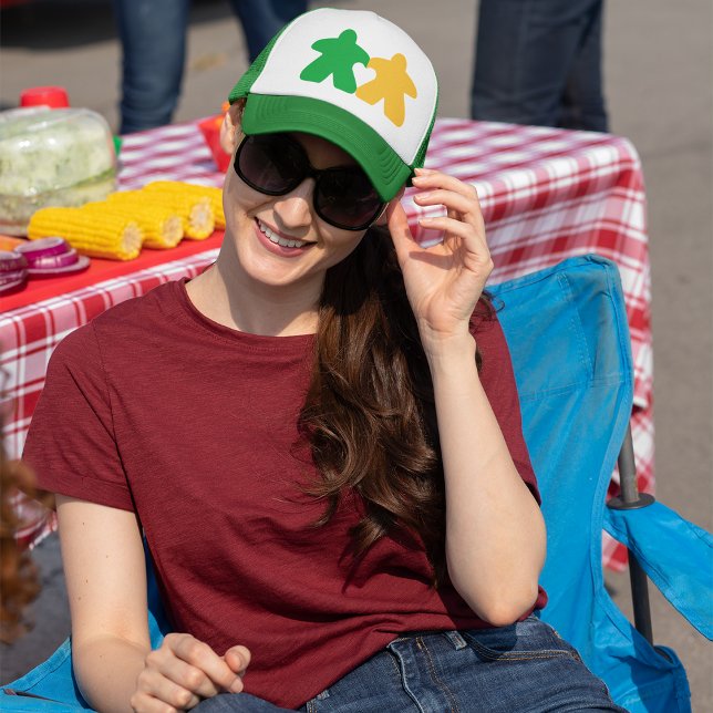 Casquette Meeples en Amour, Chapeau Vert & Jaune (Créateur téléchargé)