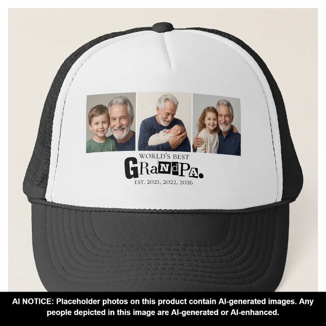 Casquette Meilleur Papi du Monde Année de Fondation 3 Collag (Créateur téléchargé)