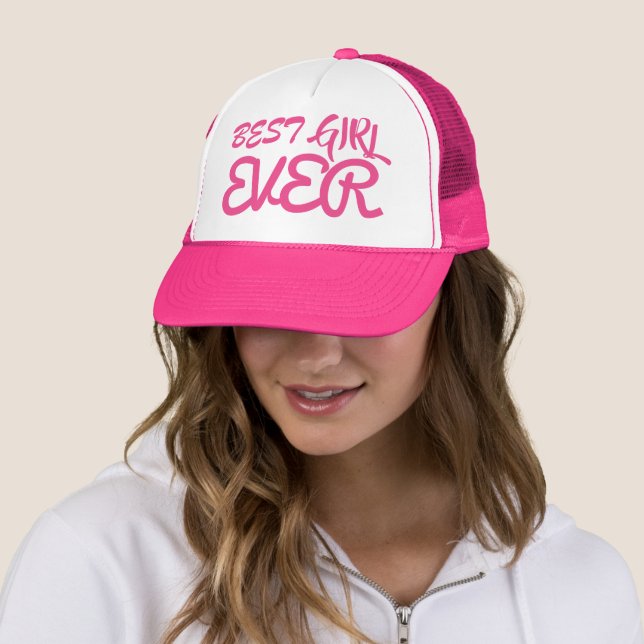 Casquette MEILLEURE FILLE JAMAIS Hot Rose Letters (En situation)