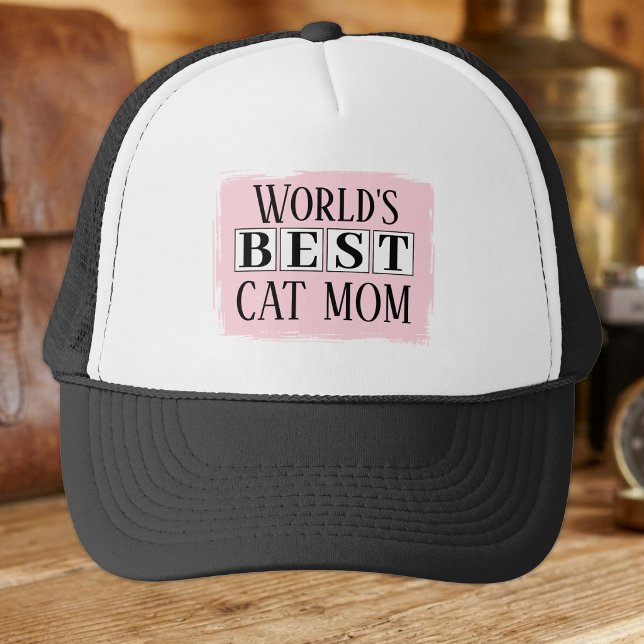 Casquette Meilleure maman de chat noir rose (Créateur téléchargé)