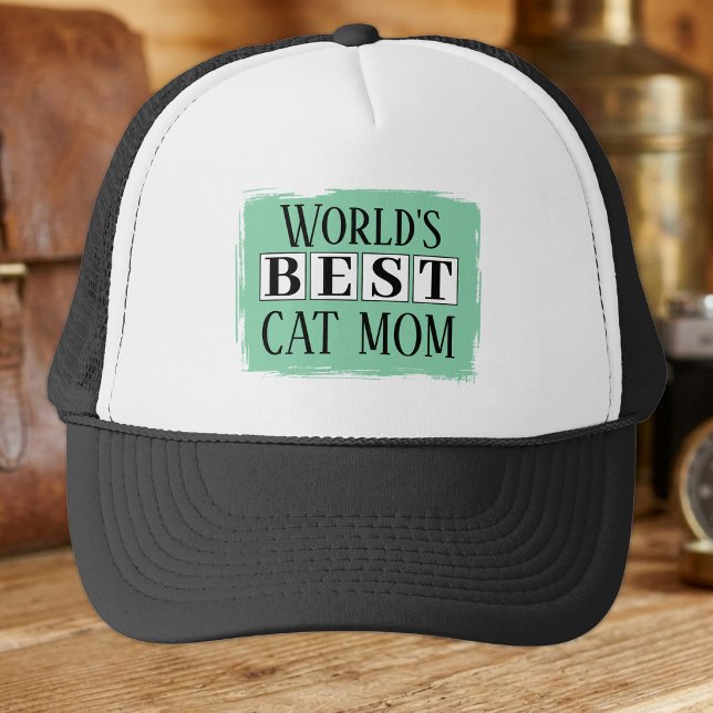 Casquette Meilleure maman de chat noir vert (Créateur téléchargé)