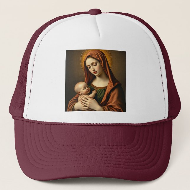 Casquette Mère Marie et Bébé Jésus Trucker Chapeau (Devant)