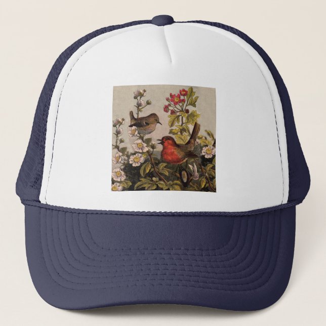 Casquette Merles de printemps Oiseaux rouges Observation des (Devant)