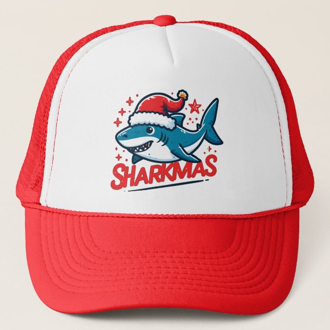 Casquette Merry Sharkmas, Christmas Shark, Funny Shark Xmas (Devant)