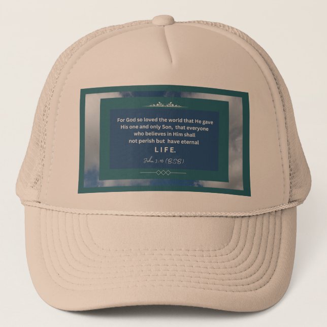 Casquette Message d'amour - John 3-16- Tan Trucker Chapeau (Devant)
