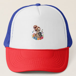 Casquette Messy Bun Skeleton mignon Amoureux de les chiens c