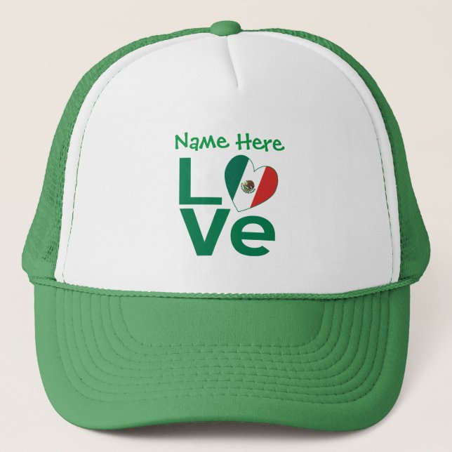 Casquette Mexique Drapeau Coeur Vert AMOUR Personnalisé (Devant)