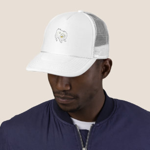 Casquette Mignon Chien Blanc Fluffy Dessiné à la Main Tenant