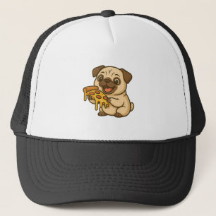 Casquette Mignon chien carlin dessin animé amateur de pizza
