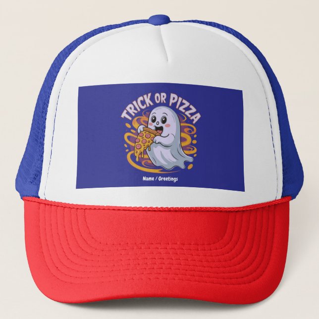 Casquette Mignon fantôme mangeant de la pizza drôle et effra (Devant)