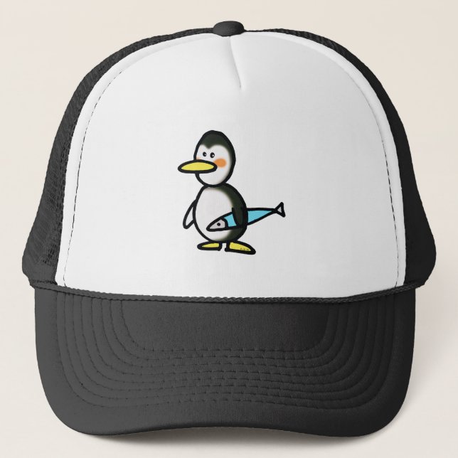 Casquette Mignon manchot tenant un poisson bleu (Devant)