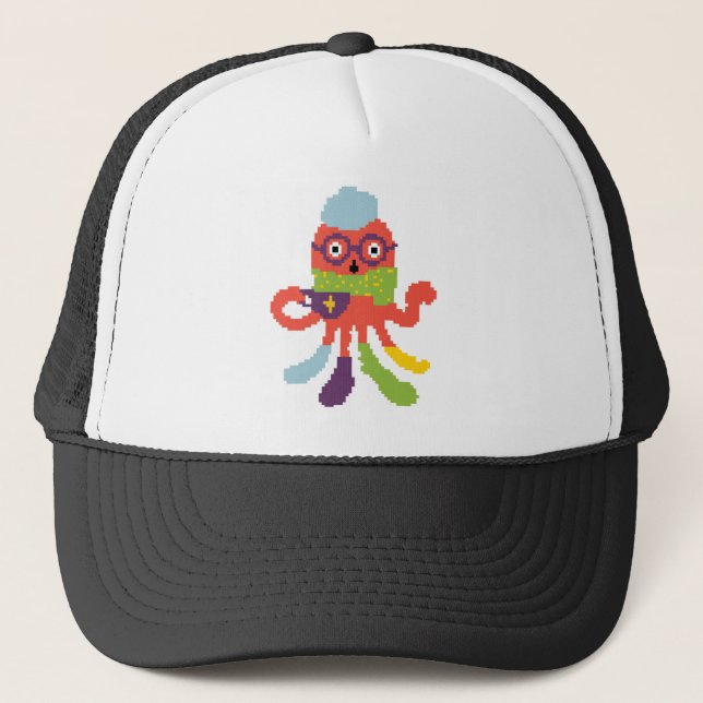 Casquette Mignon pieuvre malade pixelisée colorée (Devant)