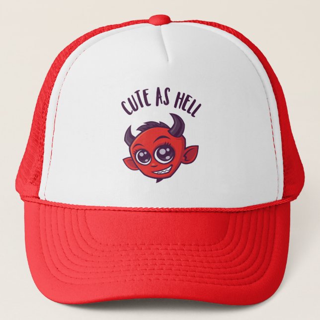 Casquette Mignonne comme diable en enfer avec un texte foncé (Devant)
