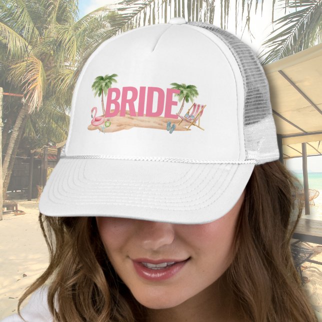 Casquette Mignonne fête de jeune fille à la plage rose pour  (Cute Beach Bride To Be Trucker Hat )